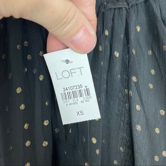 LOFT Sheer Black & Gold Dot Peasant Blouse Ruffle - Picture 7 of 8